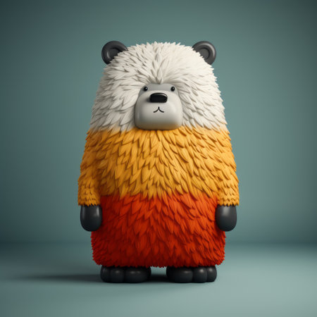 the halloween-themed figurine is adorned in a candy orange sweater, showcasing a hyper-realistic animal illustration style. with elements of abstract minimalism, bold and colorful graphic design, and furry art, this figurine captivates with its vibrant gradients. reminiscent of a national geographic photo, this piece is a testament to the artistic prowess of bryce 3d. ai generatedの素材