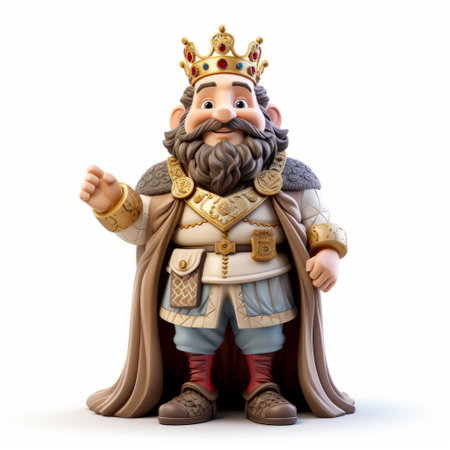 a royalty-free clipart image featuring a king of the throne with a big crown, created in the style of zbrush. this adorable toy sculpture showcases detailed character expressions and realistic hyper-detailed rendering. the anime-inspired character designs are influenced by germanic art and confucian ideology. ai generatedの素材