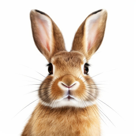 a realistic portraiture of a rabbit captured in an ultra-detailed, colorized image. the symmetrical composition showcases clean lines and pure forms, while the dynamic and exaggerated facial expressions add a touch of liveliness. the airbrushing technique enhances the overall visual appeal of this captivating photograph. ai generatedの素材