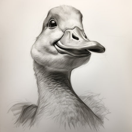 a realistic sculpture-style drawing of a duck head, rendered in maya with large-scale brushstrokes. this 8k resolution artwork showcases graphite sketches and furry art, resulting in a charming character. ai generatedの素材