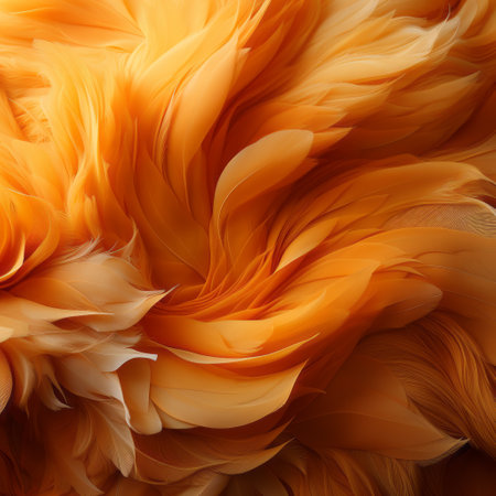 an orange feathered background with abstract colorist sculptor style, showcasing photobashing techniques and floral explosions. the monochromatic studies add depth to the vibrant hues. this stunning image captures the beauty of graceful curves, reminiscent of fujifilm velvia's rich tones. ai generatedの素材