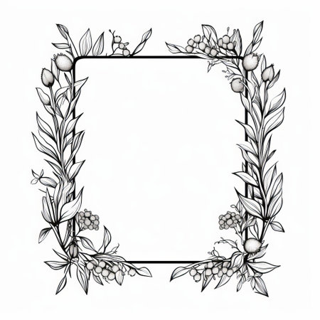 a black and white floral frame featuring intricate leaves and vine leaves, showcasing nature-inspired imagery. this hand-colored, victorian-inspired illustration exudes a rusticcore aesthetic. the matte finish adds a touch of elegance to this captivating photo. ai generatedの素材