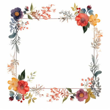 watercolor floral frame illustration featuring a free image download. the style of the frame is a combination of light gray and dark amber, inspired by the works of ephraim moses lilien and jeannette guichard-bunel. the design incorporates elements of quadratura and vintage cut-and-paste techniques, resulting in a cute and colorful, lively tableau. ai generatedの素材