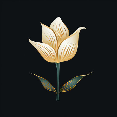 a gold floral design featuring a wide white center flower, reminiscent of darkly romantic illustrations. this artwork showcases a realistic usage of light and color, with simple yet colorful illustrations. inspired by the works of constantin brancusi and fairy tale illustrations, it also incorporates detailed wildlife and dark symbolism. ai generatedの素材