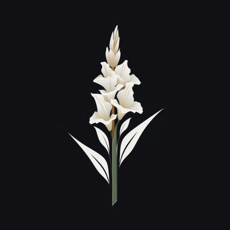 a bouquet of white flowers, featuring simplistic characters inspired by egyptian iconography, is showcased against a black background. the design incorporates realistic detailing, elongated shapes, and a minimalistic style reminiscent of hyacinthe rigaud's work. the flowers are colorized, adding a vibrant touch to the overall composition. ai generatedの素材