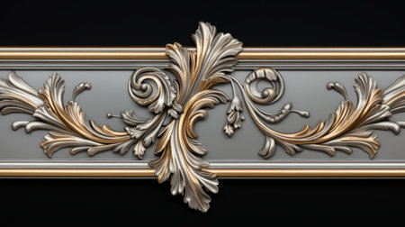 3d model of an ornate wall panel featuring intricate feather rendering. the panel showcases a combination of light silver and light gold tones, creating a visually stunning contrast. with its high level of detail and 8k resolution, this symmetrical yet asymmetrical design draws inspiration from the baroque era. the model's high-contrast shading adds depth and realism, making it perfect for baroque-inspired still lifes. ai generatedの素材