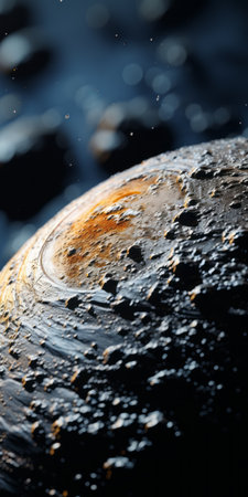 close up of callisto, one of jupiter's moons, captured with photo realism. this stunning image showcases the feeble yet beautiful landscape of this sub-arid moon. the elegant composition and gourmet food-like textures are enhanced by the sharp contrast and shallow depth of field. darkened tones and clearwater details add to the realistic and impressive quality of this 8k uhd photograph, shot on a 100mm lensの素材