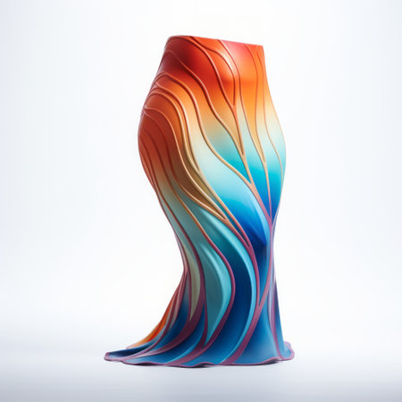 a colorful ceramic vase with a vibrant swirl pattern, captured in a sculpture-based photography style. the photo showcases flowing draperies, sculptural costumes, and wavy resin sheets, creating a visually striking composition. the tangible texture of the vase is beautifully highlighted through the digital print. ai generatedの素材