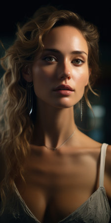 phoebe close up, showcasing her natural beauty and elegance. the photo captures her sensitivity and the moonlight adds a touch of enchantment. shot with a 100mm lens and a shallow depth of field, the image has a realistic and impressive quality. the clearomizer tones and darkened contrast create a visually striking composition. this high-resolution photo was taken in natural lighting, resulting in a stunning 8kの素材