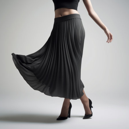 a beautiful young model is captured in a flowing silhouette, wearing a skirt, and isolated on a white background. the image showcases a tonalist genius with a loose and fluid style, reminiscent of the works of lygia clark. the dark gray and light black color scheme adds an eye-catching detail to this high-definition image. ai generatedの素材