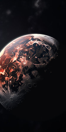 eris, the subject of this close-up photo, showcases stunning photo realism during a lunar eclipse. the chippy and beautiful details of eris are captured with an elegant touch. the aridifying atmosphere contrasts with the sharpshooters in the background, while the shallow depth of field emphasizes the darkest tones. shot on a 100mm lens at f/2.0, this impressive 8k uhd image is illuminated by natural lighting,の素材