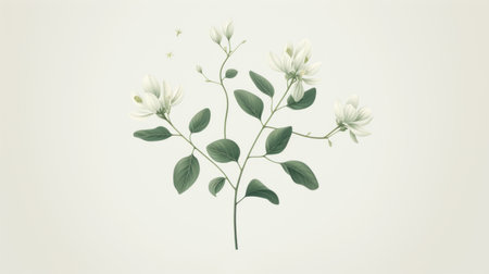 botanical illustration featuring a flower in full bloom surrounded by bumble bees. the artwork is created in a light white and light green style, giving it a nostalgic minimalistic feel. this high-resolution image showcases intricate details and is made using vines and mundane materials. inspired by maranao art, this illustration captures the essence of nature's beauty. ai generatedの素材