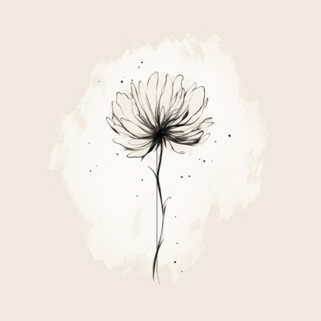 a minimalistic pen and ink drawing of a simple flower, featuring light black and beige brushstrokes. the whimsical design emphasizes emotion over realism, with soft brush strokes and flowing silhouettes. the matte background adds to the overall aesthetic of the artwork. ai generatedの素材
