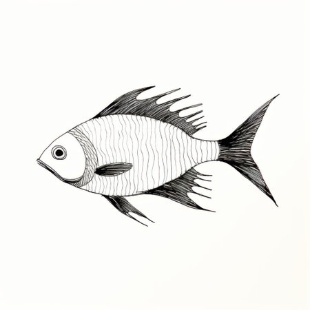 a minimalist one-line drawing of a realistic fish, featuring clean and simple black lines on a white background. this figure outline style artwork showcases the beauty of simplicity and minimalism in art. ai generatedの素材