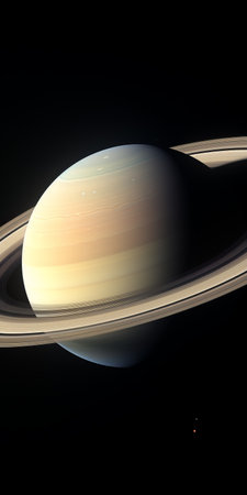 saturn close up photo showcasing its stunning beauty and intricate details. the waxing moon adds a touch of elegance to the composition. the sharpness and contrast enhance the depth of field, while the darkness tones create a captivating atmosphere. shot on a 100mm lens with f/2.0 aperture, the natural lighting adds a realistic touch. this impressive 8k uhd image captures the essence of saturn's mesmerizingの素材