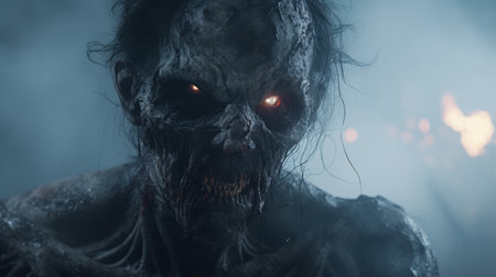 zombies in the dark, a highly anticipated game by respawn, is set to release next month. this rendered image, created in cinema4d, showcases detailed marine views with a close-up perspective. the combination of light indigo and dark gray creates a visually striking atmosphere, enhanced by the skull motifs that add a touch of grotesque beauty. shot with the zeiss batis 18mm f2.8 lens. ai generatedの素材
