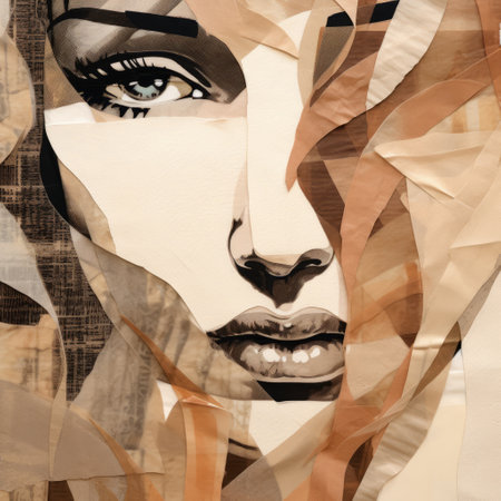 a girl's face, cut out of paper, is showcased in this mixed media artwork. the composition features a combination of dark beige and beige tones, creating a high contrast effect. created by artists irene sheri, simone bianchi, and jay anacleto, this piece captivates with its blink-and-you-miss-it detail. ai generatedの素材