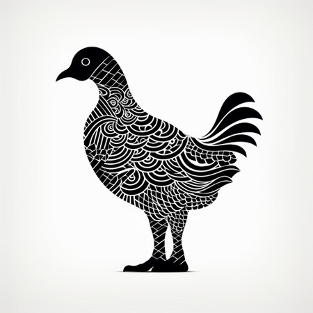 chicken silhouette: a bold and recognizable design featuring a simplified silhouette of a chicken. this black and white image, created in a dotwork style, stands out against a clean white background. the clean white color scheme and flat duotone add to the overall aesthetic of this striking line art. ai generatedの素材