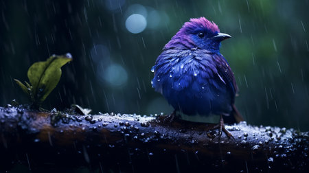 3d blue rain blue birds wallpapers featuring a captivating blend of dark magenta and light brown hues. captured with the zeiss batis 18mm f2.8 lens, these wallpapers showcase naturalistic poses of the birds. the uhd image displays stunning colorful brushwork, creating a visually striking and mesmerizing scene. experience the beauty of this artwork with rtx on. ai generatedの素材