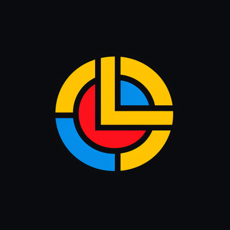rainbow logo featuring abstract minimalistic composition with red, yellow, and blue linings. inspired by industrial elements and circular shapes, the logo showcases a luminescent color scheme of dark blue and yellow. reminiscent of marvel comics, this design is reminiscent of the lomo lc-a camera's unique style. ai generatedの素材