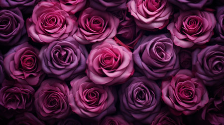 purple roses on a dark background wallpaper, inspired by the style of caras ionut, feature a captivating blend of dark pink and light magenta hues. this artwork, reminiscent of james nares' vibrant color gradients, showcases nature-based patterns by valentine hugo. the bold contrast and rich hues create a visually striking composition. ai generatedの素材