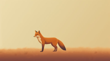 a young fox stands in a grassy area, depicted in a minimalist style reminiscent of the works of illustrator alex andreev. the flat background and warm color palette add to the historical illustration feel, while the cartoonish style brings a playful touch. this high-resolution image captures the charm of the fox in a unique and artistic way. ai generatedの素材