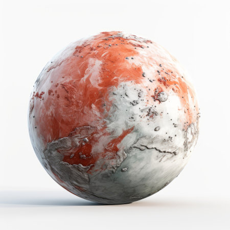 the red and white planet, with weathered materials and a blend of light orange and light gray hues, showcases glazed surfaces that have been recontextualized. created using unreal engine 5, the image features a warm tonal range and a nature-inspired camouflage design. ai generatedの素材