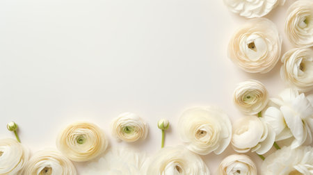 a stunning display of white flowers arranged in a minimalist frame, featuring soft and muted tones. this macro zoom photograph showcases clean and simple designs, evoking a sense of elegance and tranquility. the ivory-colored blooms create a richly layered composition, adding depth and beauty to the image. ai generatedの素材