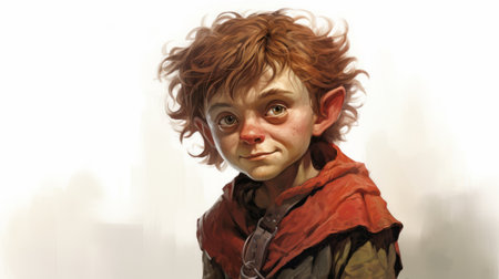 young elves from the lord of the rings are depicted in this photo as caricature-like illustrations. the playful character designs showcase their child-like innocence, while the painterly realism adds depth to their features. the contrasting colors of dark white and light red create a visually striking effect. the poodlepunk and urban grittiness elements add a unique twist to their portrayal. ai generatedの素材