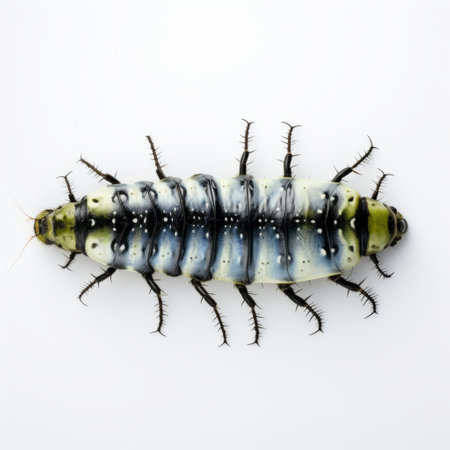 insect on white background with organic biomorphism style, weirdcore aesthetics, dark sky-blue and light green hues. found object installations, body extensions, and pinhole photography elements add depth. horizontal stripes enhance the composition. ai generatedの素材