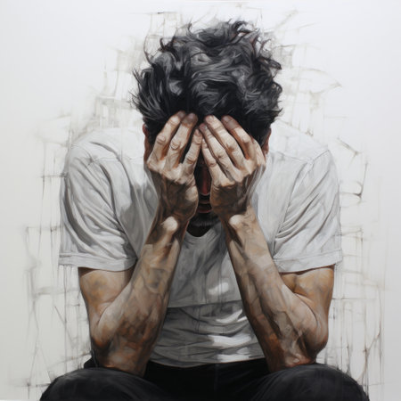 a digital painting by britt strahm featuring a man's eyes, created using acrylic brush on canvas. measuring 24 x 20 x 4 inches, this artwork is done in the style of jeremy geddes and showcases pensive poses reminiscent of agnes cecile. the piece captures trapped emotions, evoking emotional and dramatic scenes similar to the works of sung kim, while also conveying an unsettling emptiness. aiの素材