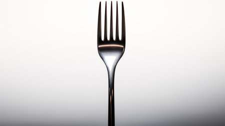 a fork, isolated on a white background, showcases intense and dramatic lighting. the image features intricate minimalism with dark silver and gray tones, reminiscent of pop art-inspired imagery. this captivating photo captures the essence of carcore and is reminiscent of an associated press photo, with a touch of paleocore aesthetic. ai generatedの素材