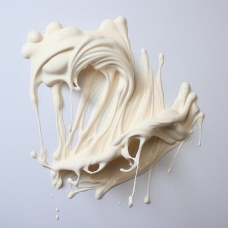 a small glass with white melted cream on it is captured in this photo, showcasing energetic strokes and a hard surface modeling technique. the cream appears soggy, resembling the artistic styles of patricia piccinini and mike campau. the image exudes a layered complexity, reminiscent of grocery art. ai generatedの素材
