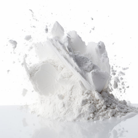 white powder cascading down from a pristine white wall, captured using focus stacking techniques. this postmodern artwork showcases the appropriation of found objects, utilizing elements of zbrush and a monochromatic palette. meticulously composed, this still life evokes a sense of intrigue and is brought to life through the use of unreal engine technology. a captivating example of paleocore aesthetics. ai generatedの素材