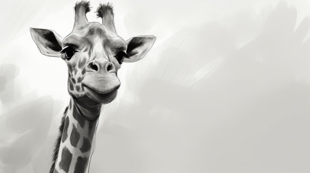 a black and white drawing of giraffes, showcasing the 8k resolution and soft color blending techniques. the realistic portraiture captures the essence of these majestic animals, while the sparse backgrounds add a touch of simplicity. the cartoonish character design merges with photo-realistic techniques, creating a unique and captivating artwork. the aquarellist style adds a subtle touch of watercolor-like texture to the piece. ai generatedの素材