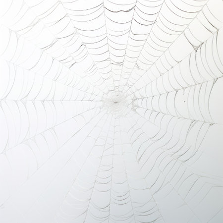 spider web on white background photo featuring a realistic anamorphic art style. the use of impasto technique by michal karcz creates uneven textures, while paul rudolph's soft atmospheric perspective adds depth. this captivating image is captured through webcam photography, showcasing the intricate details of the spider web. ai generatedの素材
