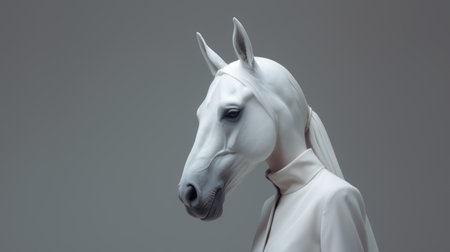 a horse sculpture with a face is depicted in the background of this photo. the sculpture is created in the style of organic sculpting, featuring light white and light cyan colors. the hyper-realistic sci-fi elements are evident in the sculptural costumes, while monochromatic shadows add depth. the artwork showcases kimoicore aesthetics and layered translucency. ai generatedの素材