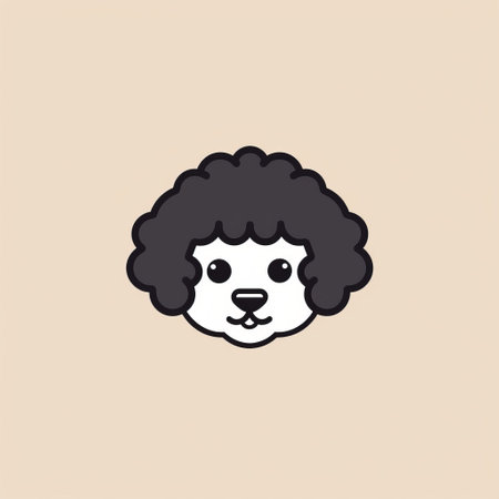 a black poodle isolated logo design inspired by afro-colombian themes. the design features a dark beige and white color palette, with a kawaii charm and strong facial expression. created using simple shapes, this illustration is available under the creative commons attribution license. ai generatedの素材