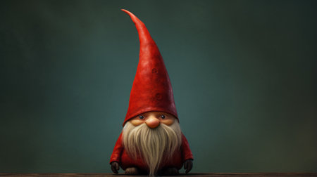 a red gnome, with distinctive character design, stands next to a dark table in this realistic and detailed rendering. the cute and dreamy atmosphere is enhanced by the smooth brushwork, reminiscent of xbox 360 graphics. this charming scene captures the essence of norwegian nature, making it a captivating image on flickr. ai generatedの素材