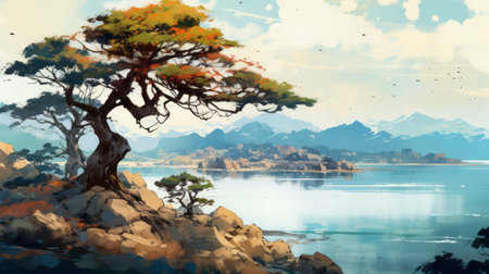 leonardo da vinci, a south korean impressionism painter, showcases his talent through a single line sketch art of one piece character design. his detailed features and impressionism-inspired draftsman style bring life to his nature photography. bruno mars adds a touch of low angle perspective to this captivating artwork. ai generatedの素材