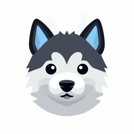 a vector illustration of a cute husky dog icon, part of a pack of husky logo icons. the design features a dark gray and light azure color scheme, with a focus on the dog's facial expression. this creative commons attribution image is a close-up shot, taken by sven nordqvist, with a matte finish and minimalistic composition. ai generatedの素材