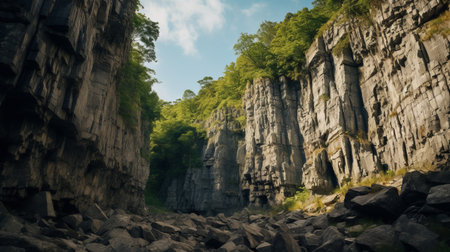 large river canyons in titoj valley captured in hd resolution 1080p, showcasing the artistic style reminiscent of aleksey savrasov. the rough hewn surfaces of the canyons are beautifully highlighted from a low-angle perspective, creating a captivating uhd image. this stunning photograph, taken by erik johansson using a sony alpha a7 iii, exudes a zen-inspired ambiance. ai generatedの素材