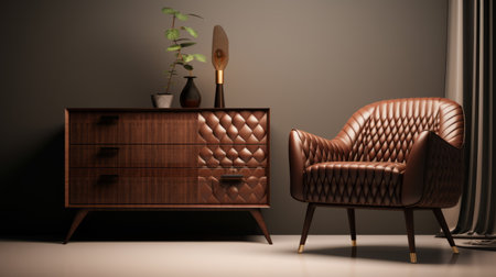 a hyperrealistic dresser with weaving leather elements, designed using octane render for a clean and elegant look. the dresser is isolated on a white background, showcasing high detail and intricate textures. this 16k resolution photo captures the beauty and craftsmanship of the dresser, making it a stunning addition to any interior design. ai generatedの素材