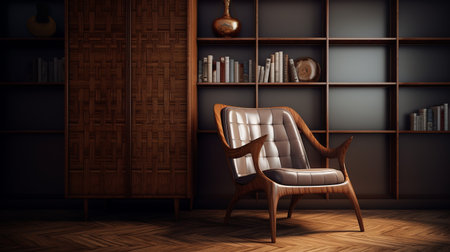 a hutch with weaving leather elements, designed with a clean and elegant look using octane render. the hyperrealistic final result showcases detailed textures, while the chair is isolated on a white background. with a resolution of 16k, this high-detail piece exudes sophistication and style. ai generatedの素材