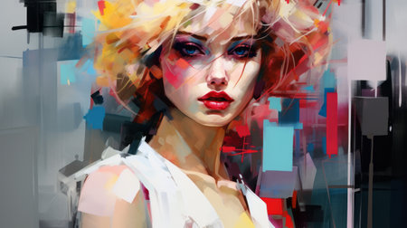 abstract digital illustration of a high detailed, hard-edged painter creating dramatic light in the style of feminine portraiture. this free desktop art features aggressive digital illustration techniques and oil portraitures, resulting in a captivating and visually striking image. ai generatedの素材