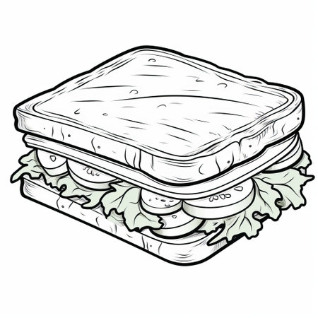 a sandwich clip art vector illustration is available for download. the illustration is done in the style of grisaille and adox silvermax, with a creative commons attribution. the colors used are light emerald and white. the illustration has a strong line work, reminiscent of editorial cartooning and graphic novel-inspired art. ai generatedの素材
