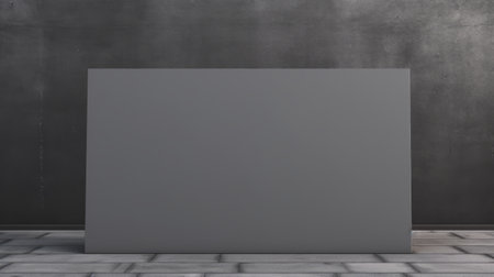 empty wall with a blank cardboard box in front of a concrete wall. the photo showcases a dark gray and silver color scheme, with a resolution of 8k. the marble texture and physically based rendering add a touch of sophistication. the black and gray tones create a minimalist aesthetic, perfect for commissioning artwork in the style of color field minimalism. ai generatedの素材