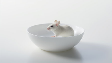 a mouse, captured in a single object style, is photographed on a flat white surface. this associated press photo showcases the mingei aesthetic, with an organic and handheld feel. the highly realistic depiction of the mouse is complemented by an anti-gloss finish and a clean white background. ai generatedの素材