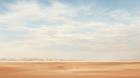 blue sky with clouds in the sahara desert, featuring muted and subtle tones. this photograph captures the spectacular backdrops created by scarlett hooft graafland, known for her pixelated landscapes. shot with a zeiss batis 18mm f2.8 lens, the image exudes an atmospheric and dreamy ambiance, with light beige and amber hues. ai generatedの素材