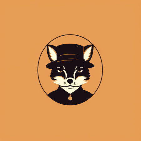 the fox logo, with a vintage portraiture style, is showcased on an orange background. the detailed character design features a mischievous feline motif, with light black and dark beige colors reminiscent of the victorian era. the playful character design is presented in a tondo format, adding to its unique charm. ai generatedの素材